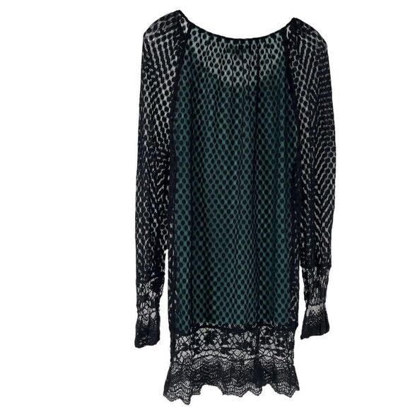 Umgee Tunic Bohemian Black Long Sleeve Lace Overlay Ruffle Womens Size Medium - Picture 2 of 6